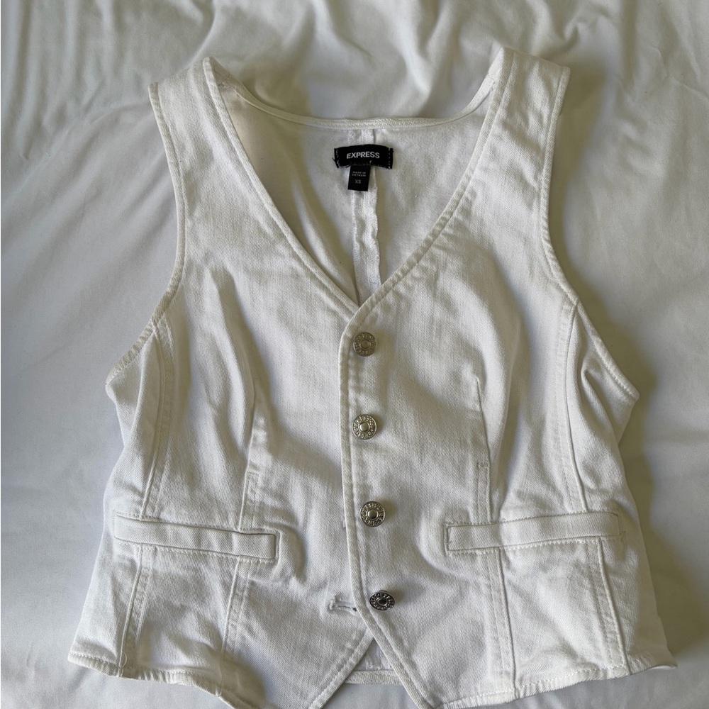 Express Women's Cream Button Down Vest